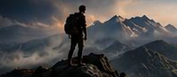 Seorang founder berdiri sendirian di puncak bukit berkabut